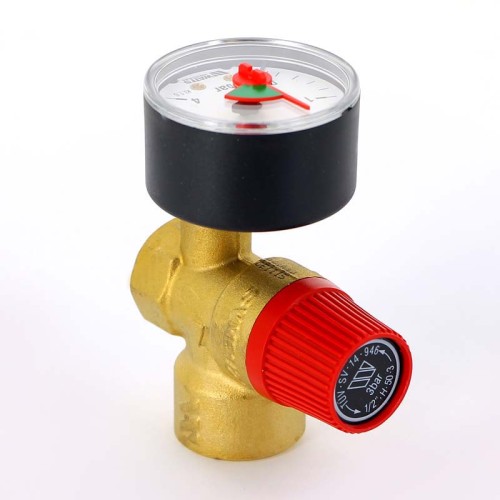 Клапан предохранительный латунный пружинный с манометром с внутренней резьбой SVM30 Watts 15 мм 1/2" в Воронеже
