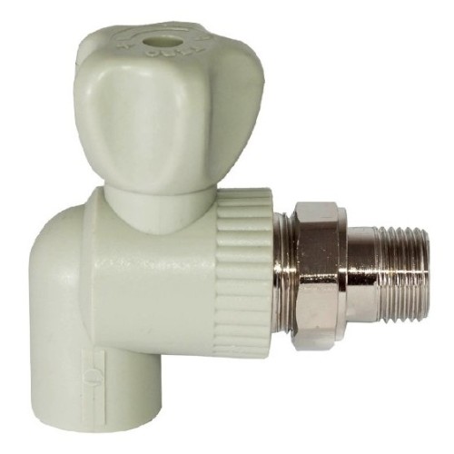 Кран полипропиленовый PP-R запорный угловой стандартнопроходной НР серый для радиатора Ру 25 VALFEX 25 мм 1/2" ГОСТ 32415-2013 в Воронеже