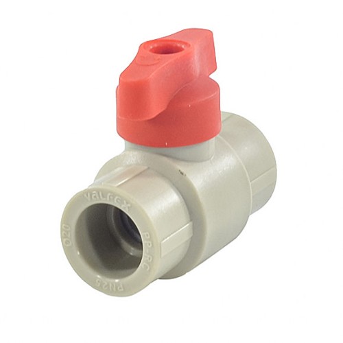 Кран полипропиленовый PP-R запорный прямой стандартнопроходной с внутренней пайкой серый ручка-бабочка Ру 25 VALFEX 25 мм ГОСТ 32415-2013 в Воронеже